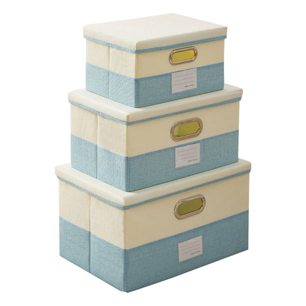 Caja de almacenaje 3 cubos de almacenamiento con tapas, cajas de  almacenamiento plegables de lino y algodón con tapas, organizador de  armario plegable con tapa para el hogar, dormitorio, oficina, azul Eccomum