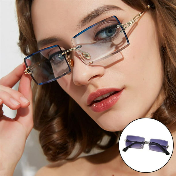 Gafas de Sol Rectangulares Sin Montura Gafas de Sol Cuadradas para Mujer,  Gafas Lente azul oscuro jinwen gafas de sol sin montura