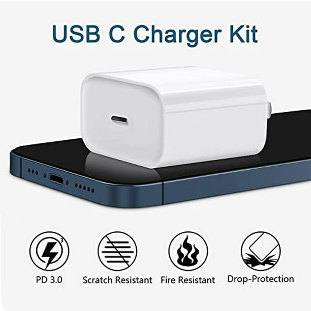 Cargador rápido para iPhone 12 y 13, cargador rápido para iPhone  [certificado Apple MFi] Cable Lightning de 20 W tipo C cargador USB C  adaptador de