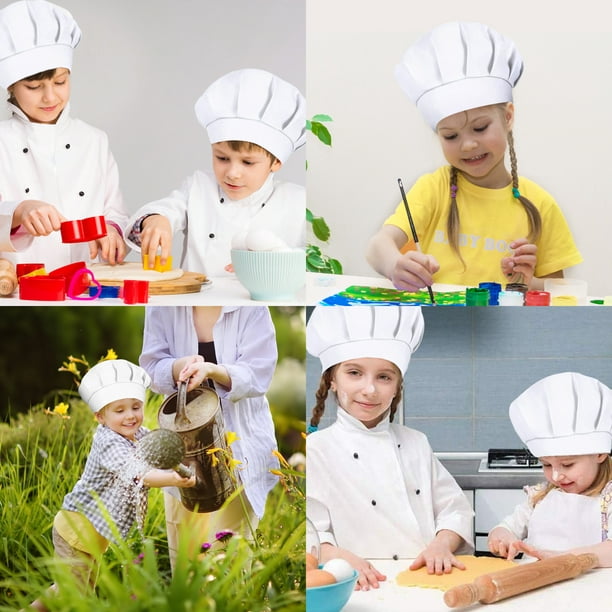 Guardurnaity 4 Uds. Gorros de Chef blancos para niños, gorro de cocina  profesional elástico, gorros divertidos de juguete para niños, gorros de