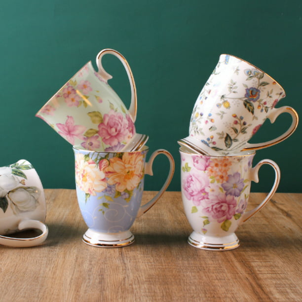 Wosthever Taza clásica de flores, tazas de cerámica para café, té, agua,  contenedor, taza de cocina, tazas de oficina, tazas de té, suministros para  Juegos de servir café y té Tipo 2