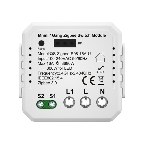 Interruptor inalámbrico Irfora QS-zigbee-S08-16A-U Tuya ZigBee Botón  pulsador Zigbee Módulo de interruptor normal Aparato eléctrico para el  hogar Máx. Módulo de control de interruptor de 3 bandas Apli Irfora Interruptor  inalámbrico