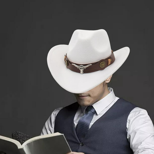 Sombrero de vaquero occidental informal, accesorios de ala grande, disfraz  de Cosplay, sombrilla , sombrero de protección para hombres, Blanco  Baoblaze Sombrero de vaquero occidental