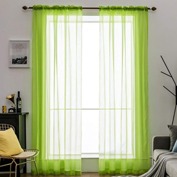 Cortinas transparentes para sala de estar, bolsillo para barra, cortinas  para ventana, paneles para yeacher Verde 55Wx102L