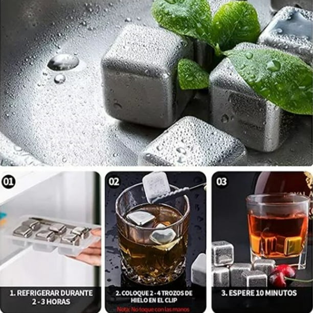 4 piezas de piedras de whisky, cubitos de hielo de acero inoxidable,  reutilizables, para whisky, cubos de hielo de metal, piedras de  enfriamiento para