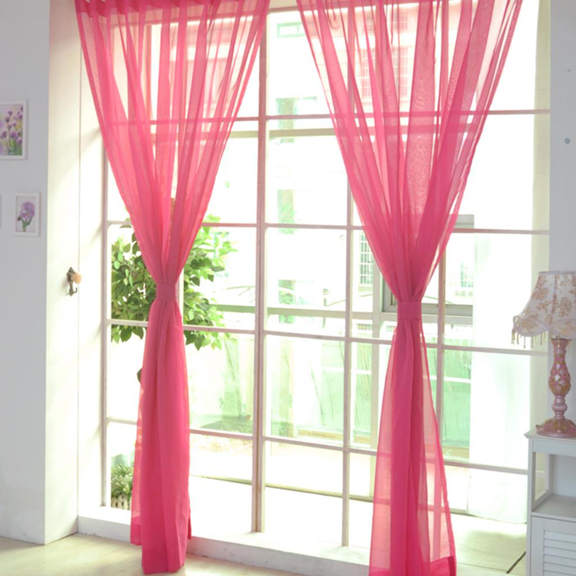 Cortinas transparentes para dormitorio con ganchos de gasa blanca para  ventanas de salón, 2 paneles, rosa 3,5 x 2,7 x 2,7 x 2