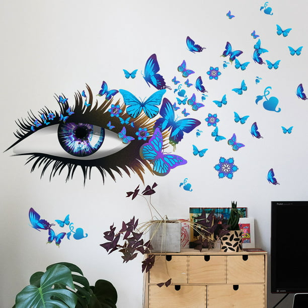 RV Ojos azules, pestañas, mariposas, pegatinas decorativas