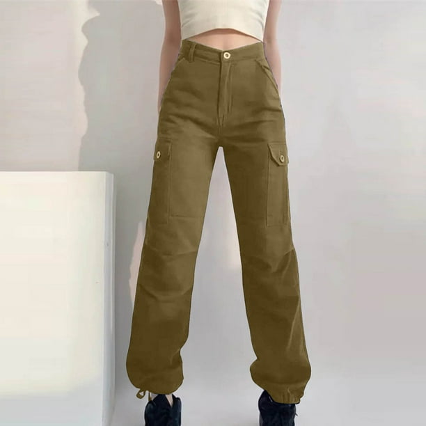 Comprar Pantalones cargo elegantes con múltiples bolsillos que mantienen  los pantalones cargo anchos y largos para mujer