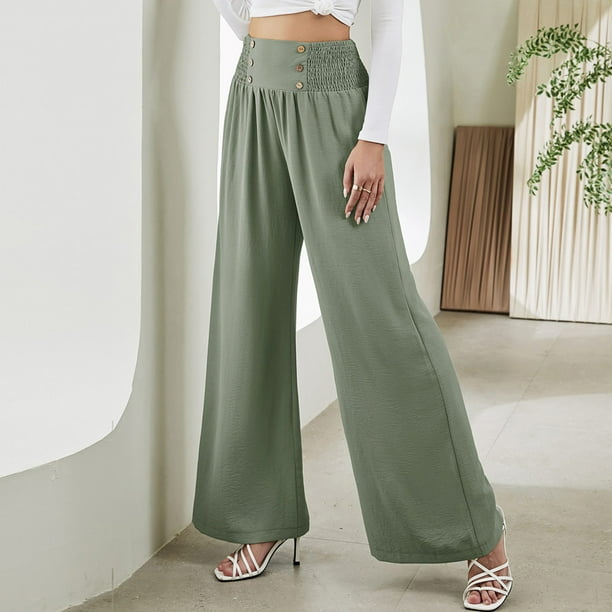 Pantalones Pantalones holgados de mujer Pantalones casuales de verano de  cintura alta Cintura elástica Señora Pantalones Ygjytge Verde T S para  Mujer