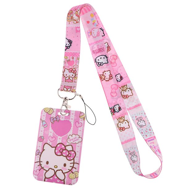 Anime Hello Kitty Cartoon Lanyard Keychain Cord ID Card Holder USB Badge  Holder Phone Strap Necklace Gong Bohan LED