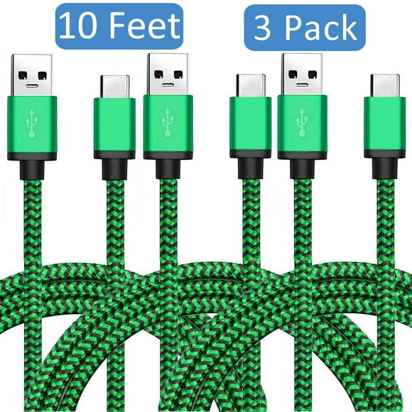 usb type cable 10 pies usbc typec cargador de carga línea de sincronización de datos compatible con teléfonos inteligentes y tabletas para samsung s10  s9  s8 3pack awesitey sh110523