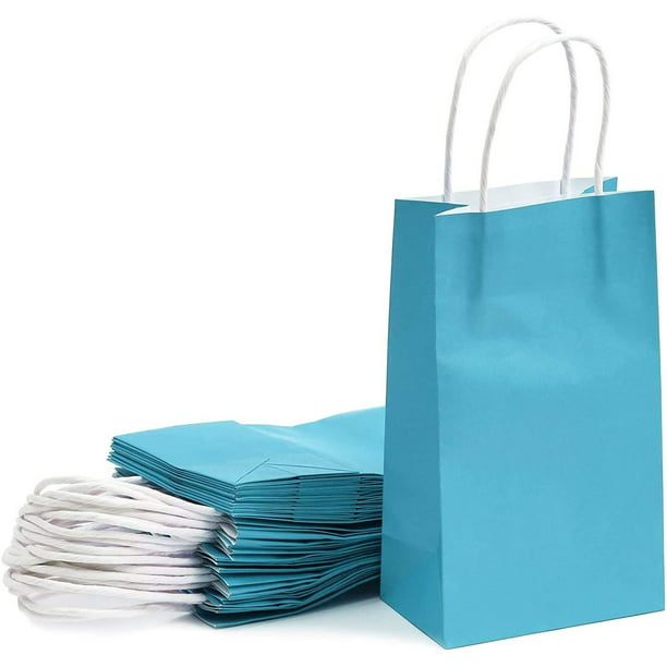 Paquete de 50 bolsas de regalo, bolsas de papel azul con asas a granel,  bolsas de regalo de papel con asas, bolsas de papel kraft medianas de 8.27  x