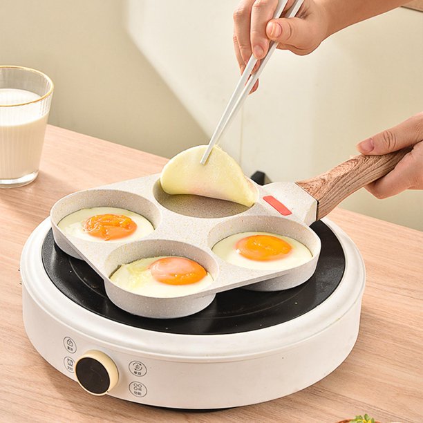 Sartén antiadherente para huevos de 3 secciones con tapa, sartén de huevos  antiadherente, sartén para huevos fritos, sartén dividida para tortilla