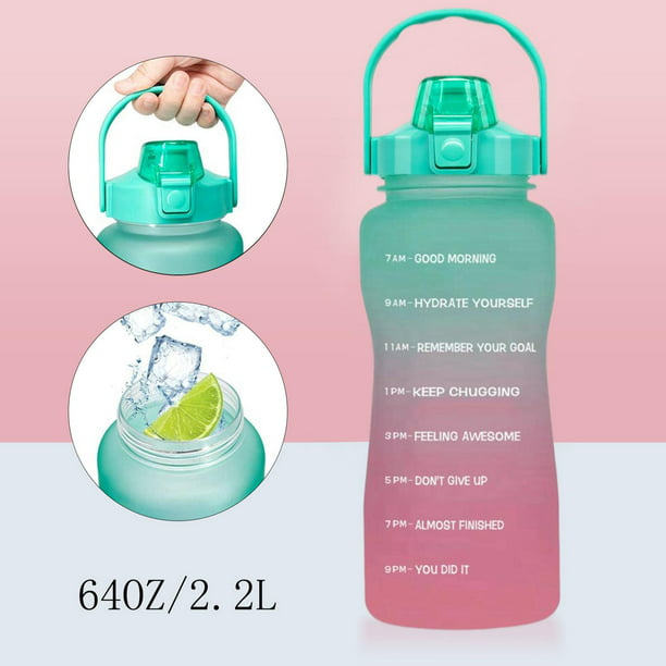 Botella de agua motivacional de 2 litros con marcador de tiempo y  capacidad, sin BPA, botella de agua deportiva con seguimiento medido  diario, marcas