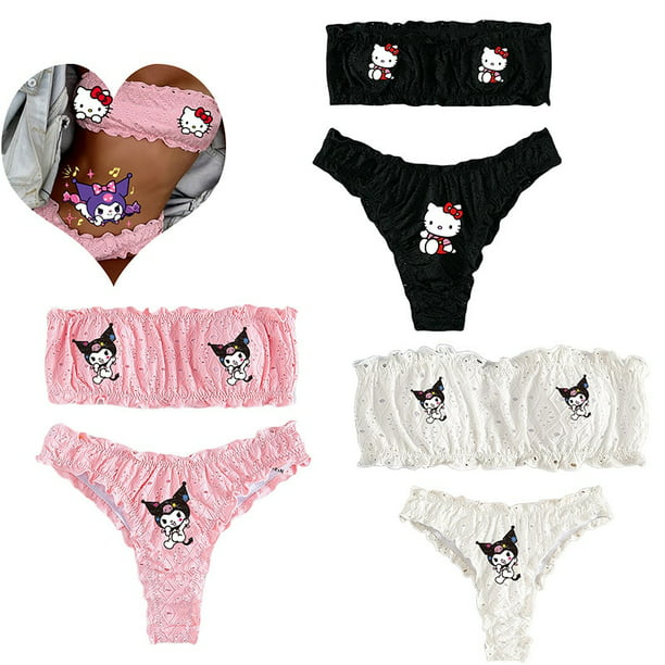 Conjunto de ropa interior con pegatinas de Hello Kitty para mujer, traje de  baño dividido Sexy de Anime Kawaii, Bikini, sujetador, Bragas, tanga,  regalo, 2 piezas