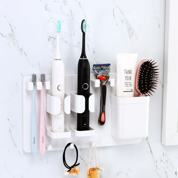 Comprar Soporte para cepillo de dientes de montaje en pared, 5 ranuras,  adhesivo sin taladro, organizador de almacenamiento de pasta de dientes  para teléfono multifuncional moderno, suministros de baño