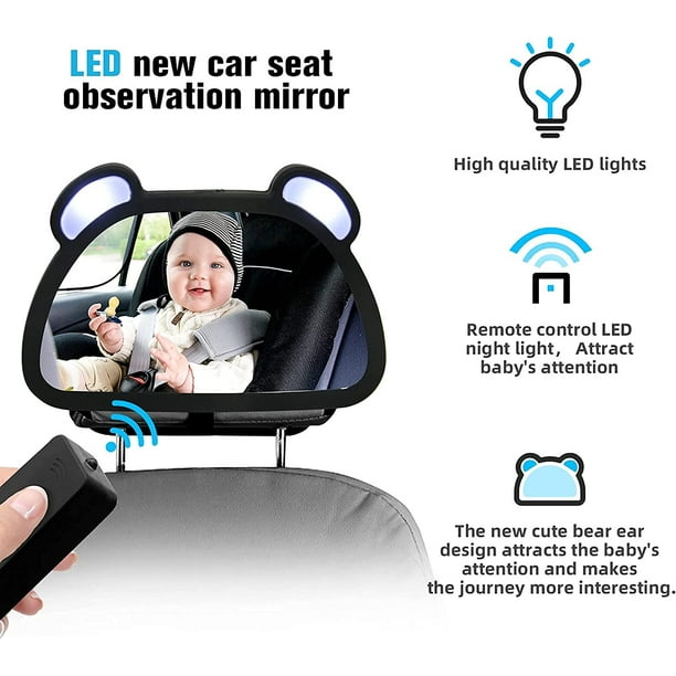 Espejo de coche de bebé de gran visión, espejo de coche de bebé para  seguridad del asiento trasero, correa de hebilla ajustable giratoria de 360  °, 100% irrompible para espejo de coche