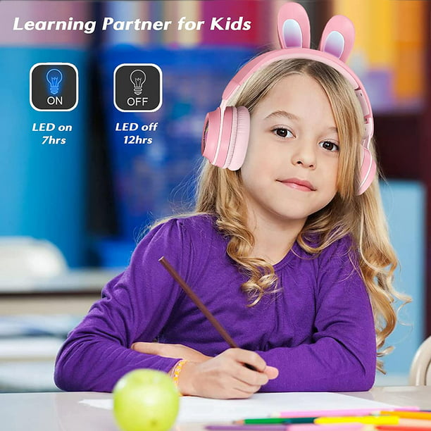  Auriculares inalámbricos para niños, con luz LED, Bluetooth  plegables con micrófono, auriculares inalámbricos Bluetooth para niños,  sonido estéreo, radio FM/tarjeta TF, auriculares para niños para niñas,  color negro : Electrónica
