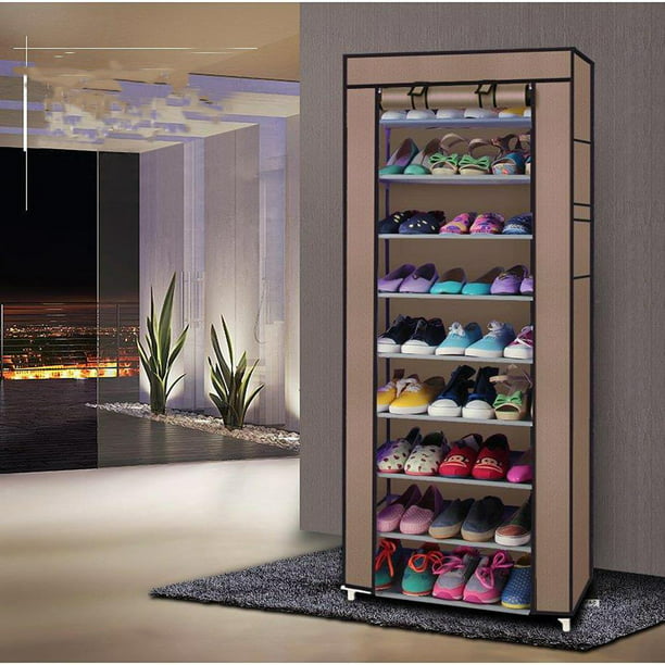 Estantes para Zapatos Estante de zapatos, organizador de almacenamiento de  zapatos de 3/4 / 5 niveles con tapa de madera, torre de zapatos de metal