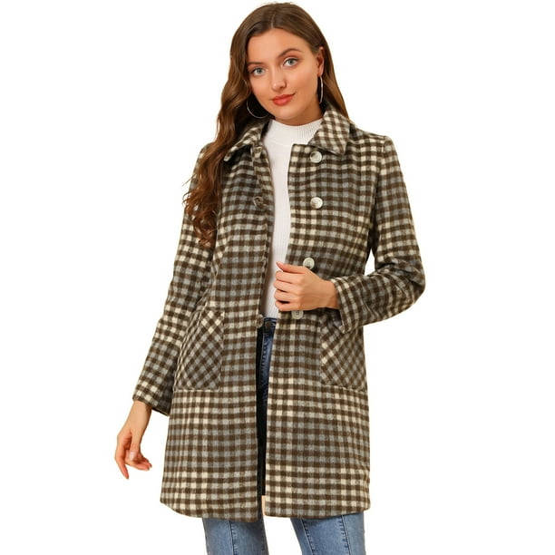 Allegra K Gabardina larga de lana con cuello de solapa elegante de invierno  para mujer Café M Unique Bargains abrigo