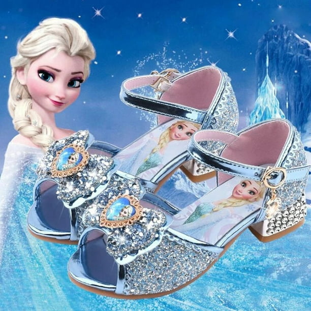 Sandalias de Disney para niñas, zapatos de princesa Elsa Frozen 2, zapatos de cristal para niñas pequeñas, zapatos tacón alto para niños, zapatos de espectáculo de pasarela, plantilla de 30