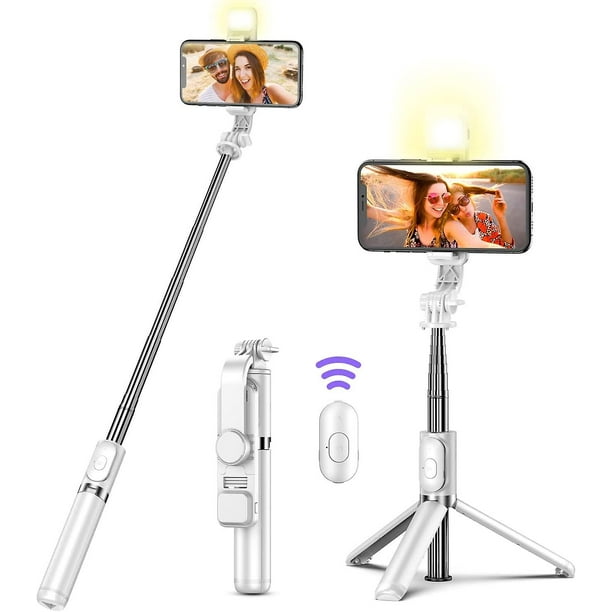 Selfie Stick trípode con control remoto, palo selfie extensible con anillo  de luz LED, remoto desmontable compatible con Iphone 13/13 Pro/12/11/11  Pro/x Afortunado Sencillez