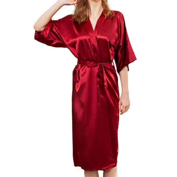 Women's Satin Robe Silk Bathrobe V-neck Soft Bridesmaids Sleepwear