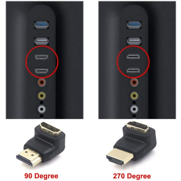 Codo HDMI angulo 270° macho hembra / Adaptador HDMI curva en L - Tecnopura