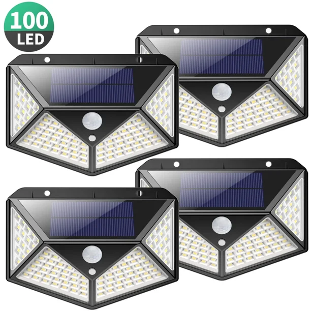 FixtureDisplays® Luz solar accionada por energía solar 4 LED Foco ajustable  Luz de pared Luz de paisaje Luz brillante y oscura con detección