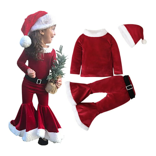 Conjunto de ropa navideña para niñas encantadoras, de Papá Noel de terciopelo con Abanopi Rojo/90yd Walmart en línea