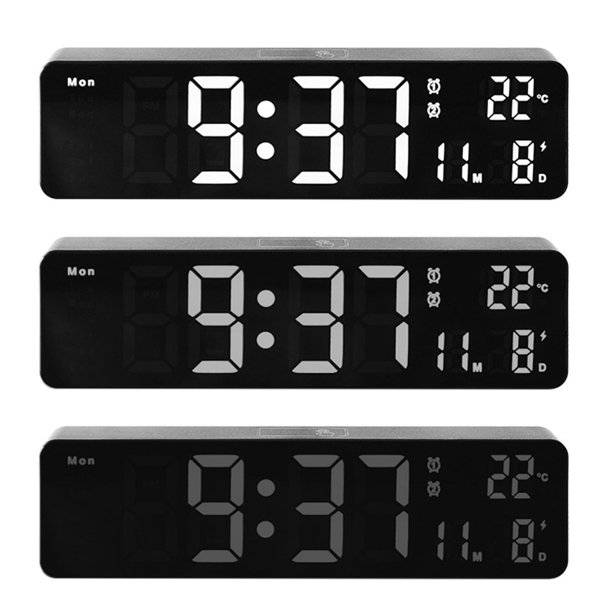 Reloj despertador digital, pantalla LED grande, pantalla de 12/24 tiempo  tiempo de tiempo de tiempo de , fecha, repetición y temperatura, con pilas,  reloj de noche para Luz blanca Soledad reloj digital