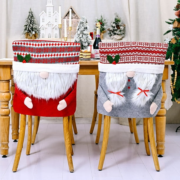 Juego de 2 fundas para sillas de Navidad, lindo Papá Noel, muñeco de nieve,  reno, fundas para sillas de cena de Navidad JAMW Sencillez