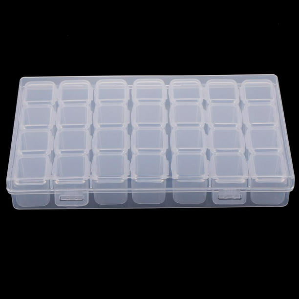 Paquete de 2 cajas organizadoras de plástico con 28 rejillas, contenedor de  almacenamiento para joyas, separadores extraíbles para cuentas, joyería