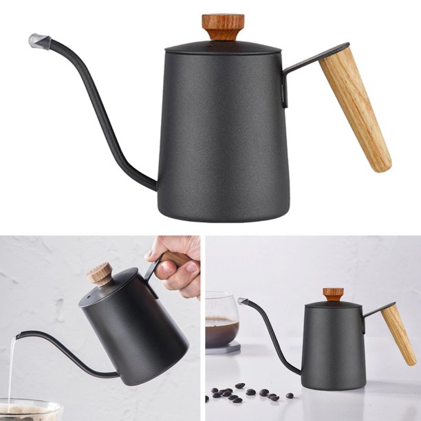 Tetera de Acero Inoxidable con para Goteo de Café de 550ml, Color Negro ,  Negro+温度计 BLESIY verter sobre la tetera de café