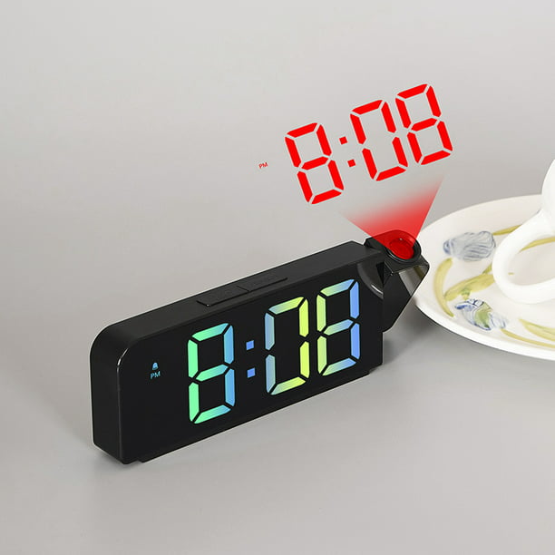  Reloj despertador de proyección, reloj digital con proyector  giratorio de 180°, atenuador de brillo de 3 niveles, pantalla LED  transparente, cargador USB, volumen progresivo, repetición de 9 minutos, :  Hogar y Cocina