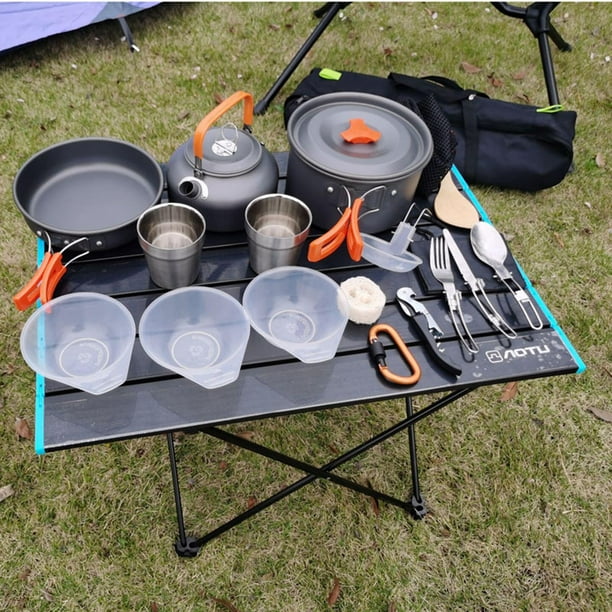 Bisgear Juego de 16 piezas de utensilios de cocina para acampar para  mochileros, juego de cocina para campamento, juego de ollas y sartenes para