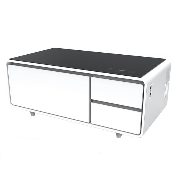 Mesa de Centro Inteligente color blanco con Bocinas y Refrigerador Sobro  Sobro SOCTB300WHBK