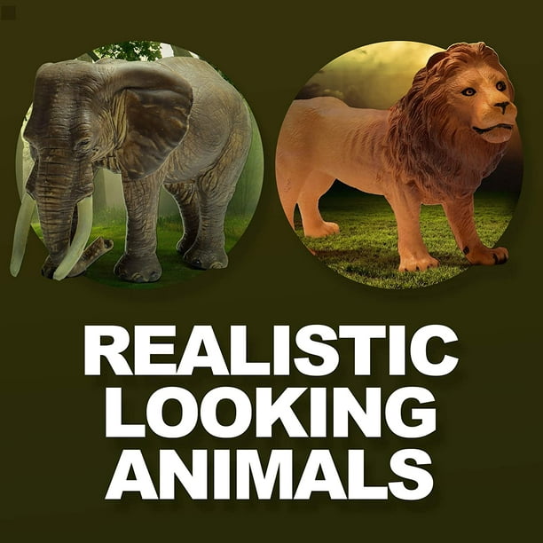 Figuras de juguetes de animales de safari, 12 figuras realistas de animales  salvajes de la selva, juego de animales de zoológico africano grande con