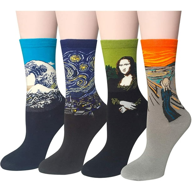4-6 pares de calcetines divertidos para mujer, calcetines de arte con  estampado de pinturas famosas y estampados, divertidos calcetines divertidos  para mujer Ormromra WMZL-2003-1
