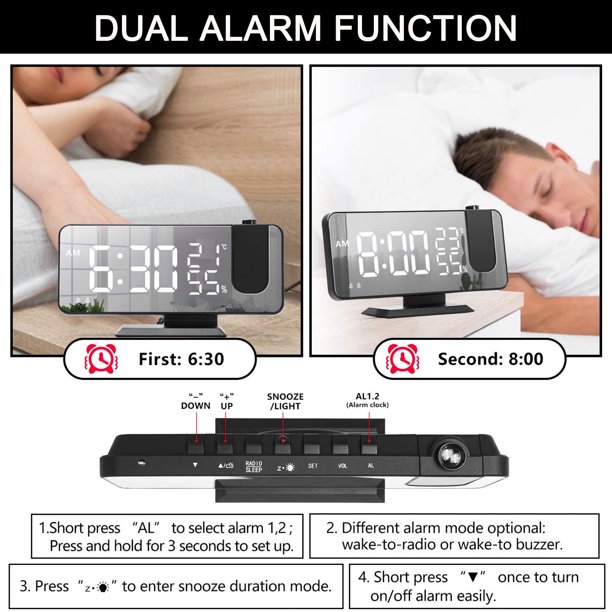 GENERICO Radio Reloj Despertador Digital Fm Con Proyección Ceiling