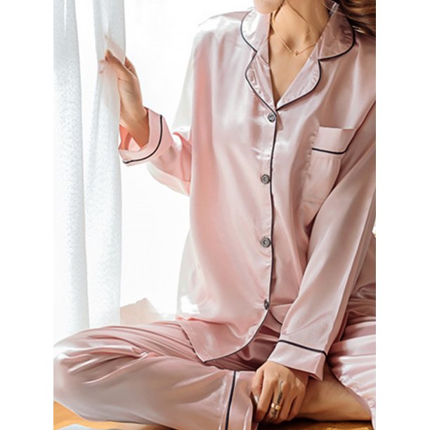 Qarigey Mujer Loungewear Solapa Camisa de manga larga Top