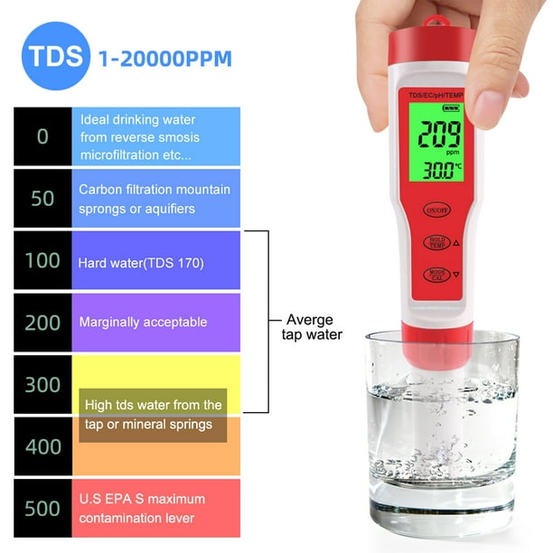 Medidor de pH digital con medidor de pH ATC, 3 en 1 pH TDS Temp 0.01  Resolución de alta precisión tipo pluma probador, probador de agua para  agua