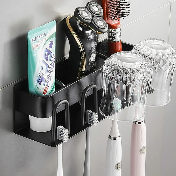Soporte para cepillo de dientes montado en la pared, soporte de pasta de  dientes de acero inoxidable gris, organizador de cadena, accesorio de baño