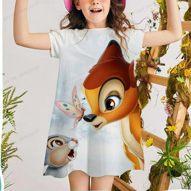 Vestido de verano para niña de 2 a 12 años, vestido con estampado de ciervo y Bambi bebé, vestido informal estampado 3d, ropa infantil bonita 5T Gao Jinjia
