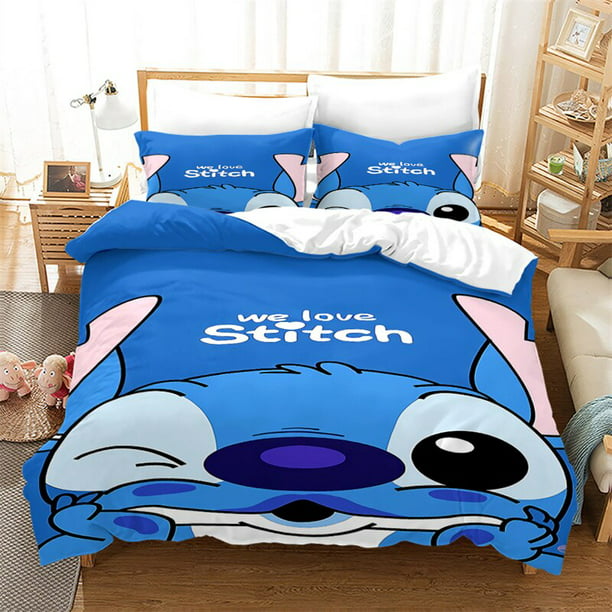Lilo &Stitch Set de ropa de cama, funda de edredón de ropa de cama King  individual