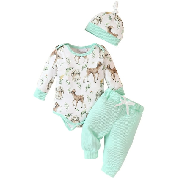 Ropa de bebé niño 0-3 meses pantalones y sombrero rayas conjuntos