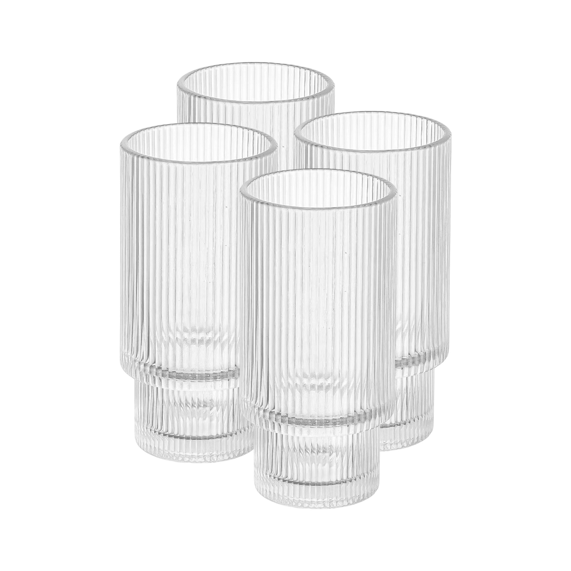 Juego de 4 vasos de cristal bluelander, 11 oz (350 ml), diseño líneas