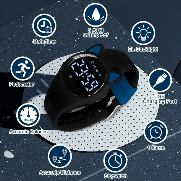 RV Negro Azul-Reloj Infantil, Reloj Adolescente, con  Alarma/Cronógrafo/Resistente al Agua para Regalo Niña 5-15 Años Sailing  Electrónica