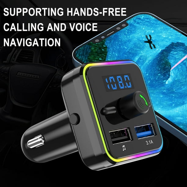 Coche Bluetooth 5.0 Inalámbrico Manos libres Coche Transmisor FM Receptor  Radio Adaptador de MP3 Reproductor 2 Kit de cargador USB