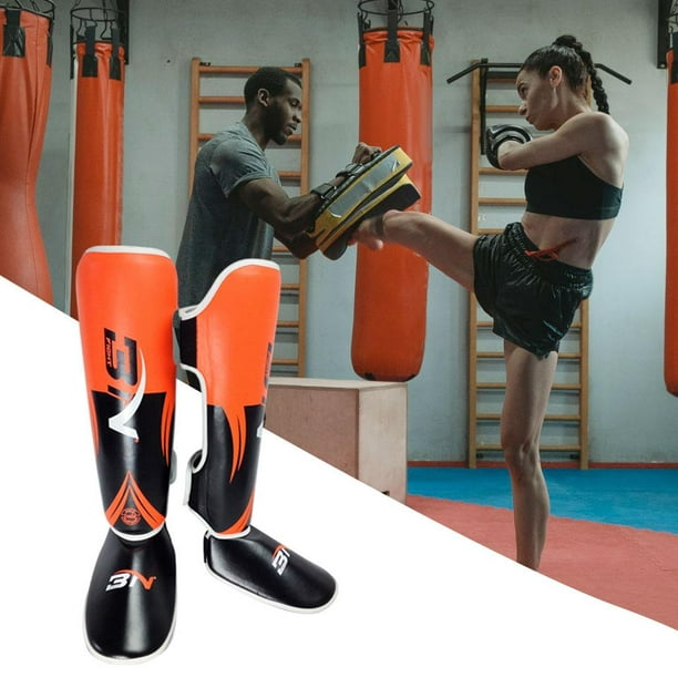 Espinilleras para Kickboxing Muay Thai MMA Karate Artes marciales Taekwondo  o Kick Boxing, Almohadillas de para proteger el pie de la pierna M naranja  Soledad Espinilleras MMA